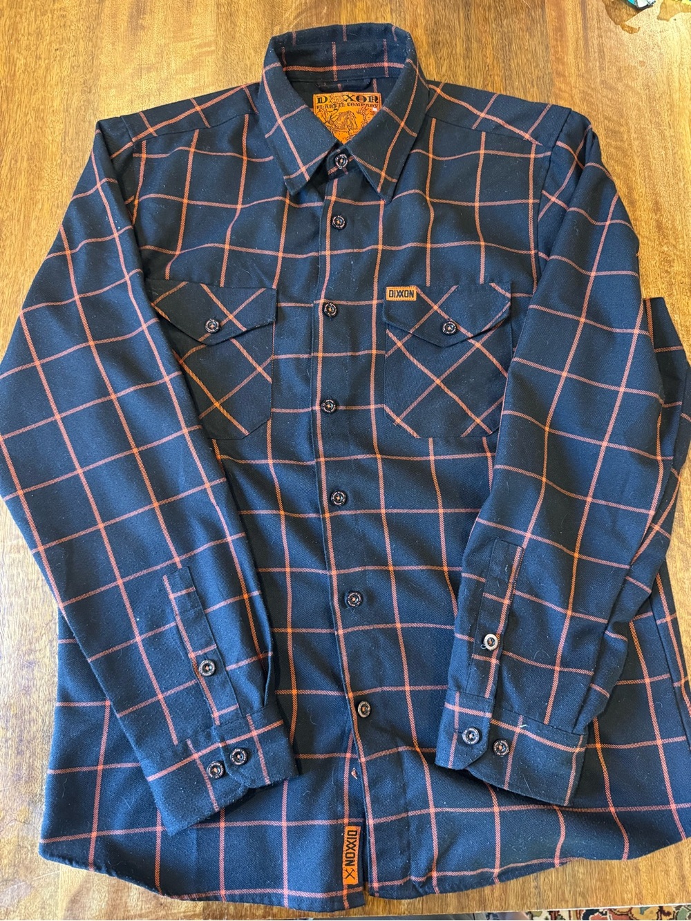 DIXXON Mens HALLOW flannel - black and orange size medium